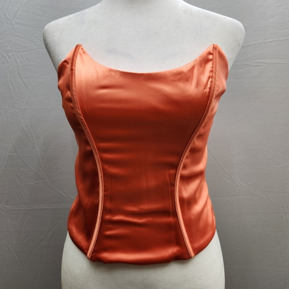 Fashion Nova Vibrant Orange Satin Corset Top - Picture 2 of 8